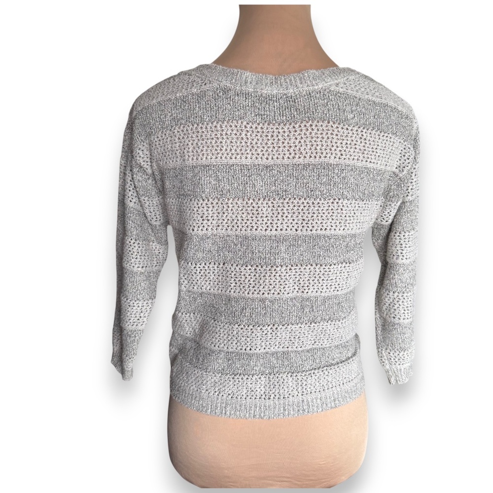 I LOVE H81 FOREVER 21 gray open knit sweater lightweight striped pullover - Picture 2 of 9